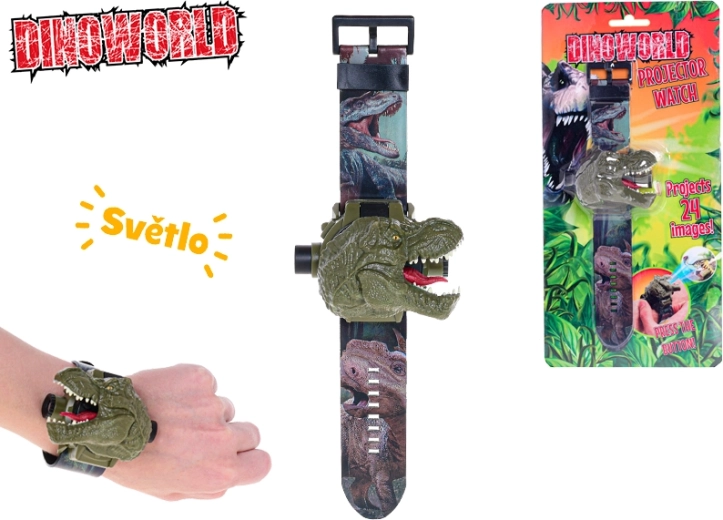 Vaikiškas projektorinis laikrodis Dinoworld su 24 dinozaurais