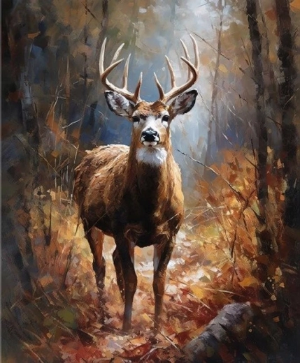 Deimantinė tapyba „Elnis miške“ 30 × 40 cm