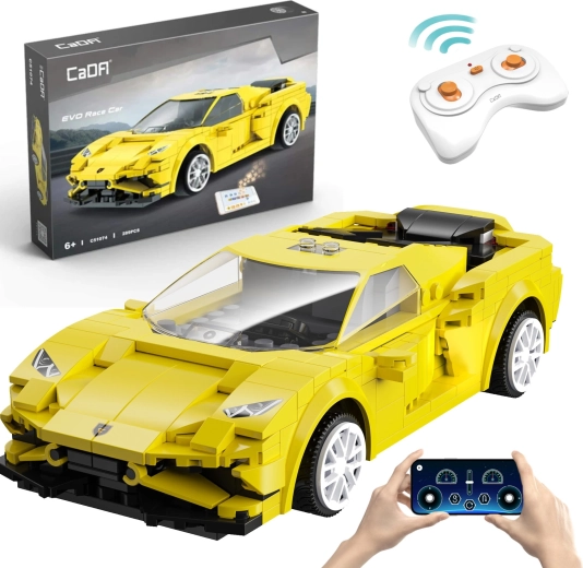 Konstruktorius CaDA EVO Race Car – geltonas RC lenktyninis automobilis, 289 detalės, Dual Mode