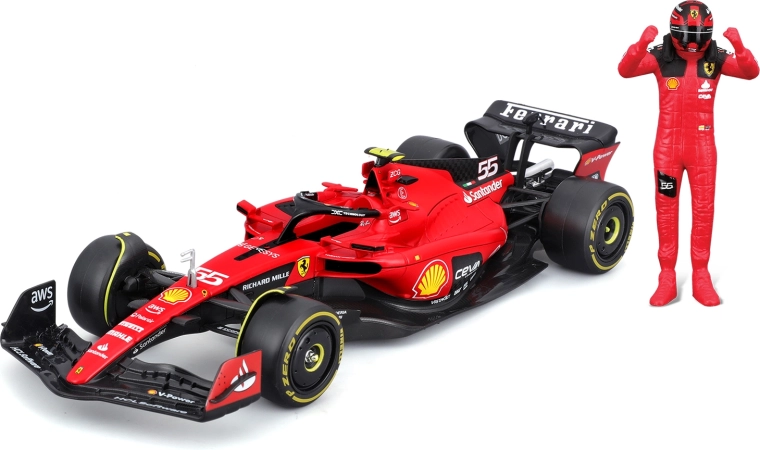 Ferrari F1 SF-23 1:24 with driver figure and display case by Bburago