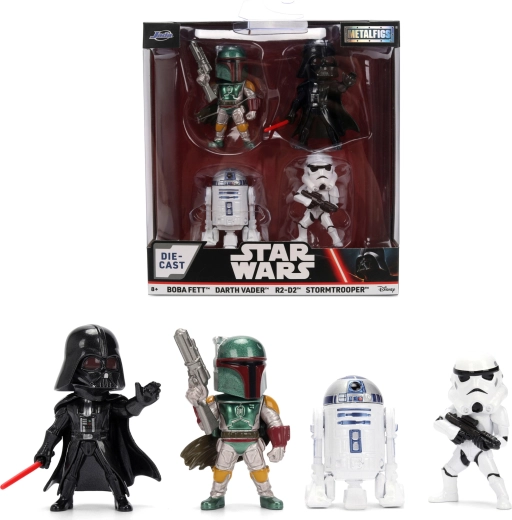 Rinkinys iš 4 figūrėlių STAR WARS Metalfigs – Darth Vader, R2‑D2, Stormtrooper ir Boba Fett