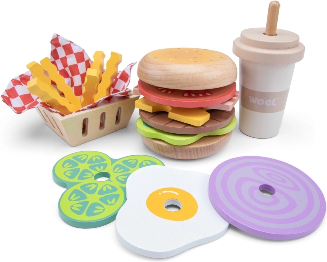 Wooden Fast-Food Set – Burger, Fries and Milkshake