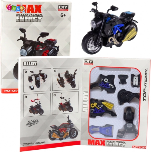 Metalinis surenkamas motociklas 1:14 – mėlynas DIY modelis