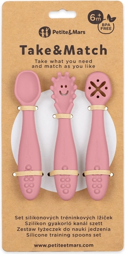 Petite&Mars silikoniniai mokomieji šaukšteliai Take&Match dusty rose 3 vnt. 6m+