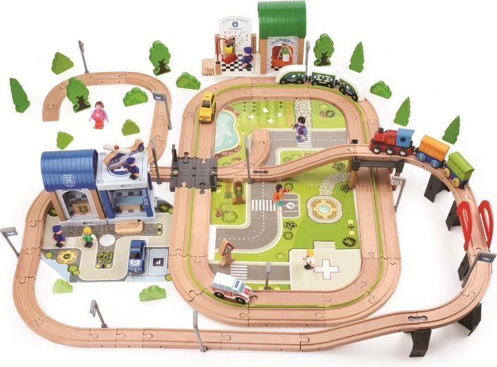 2Kids Toys medinis traukinio bėgių rinkinys Miestas ir kaimas – 200 dalių