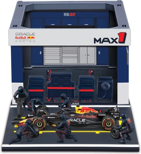 Bburago Pit Pass rinkinys Formula Racing F1 – Oracle Red Bull Racing RB21 2025 #1 Max Verstappen 1:43