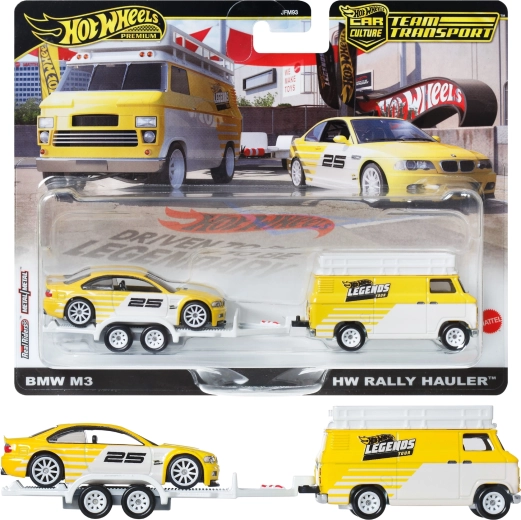Hot Wheels Premium Team Transport Rally Hauler su BMW M3 E46 1:64