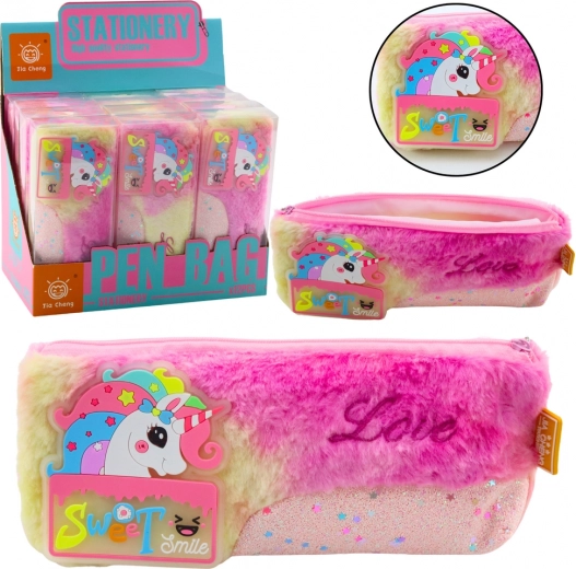 Plush Pencil Case with Unicorn Pink