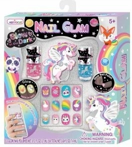 Glow-in-the-dark adhesive nails with accessories