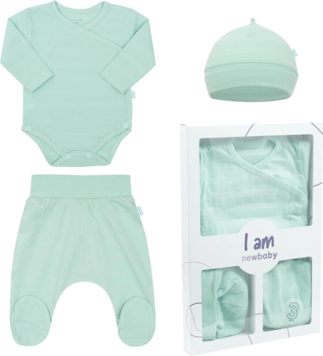 3-piece newborn set NEW BABY I AM, mint, size 62 (3–6 months)