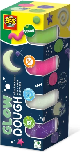 SES Creative šviečiantis plastilinas Glow Dough 4×90 g