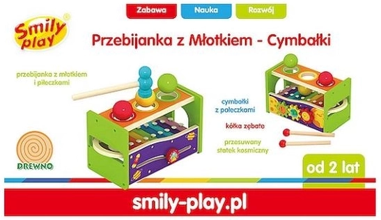 Smilp medinis kalamasis žaislas su plaktuku ir cimbolais