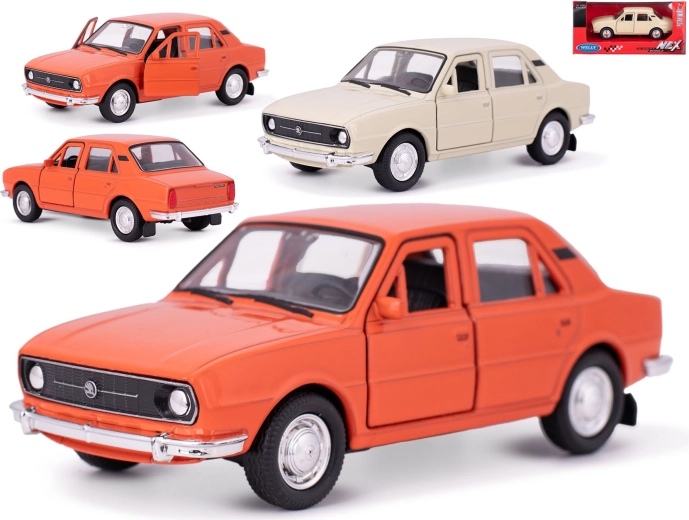 Metalinis automobilio modelis Škoda 105L 1976 su atitraukiamu mechanizmu – Welly 1:36