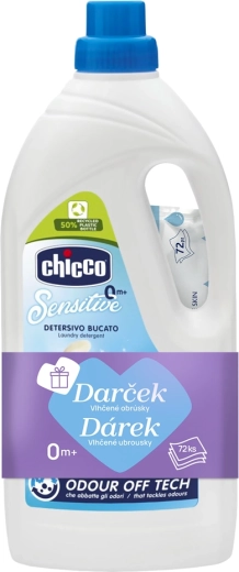 Chicco skalbimo gelis Baby Sensitive 1,5 l + drėgnos servetėlės 72 vnt. nemokamai