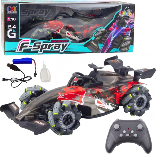 RC lenktyninis automobilis 1:10 su LED šviesomis, vandens garais ir 2,4 GHz – raudonas
