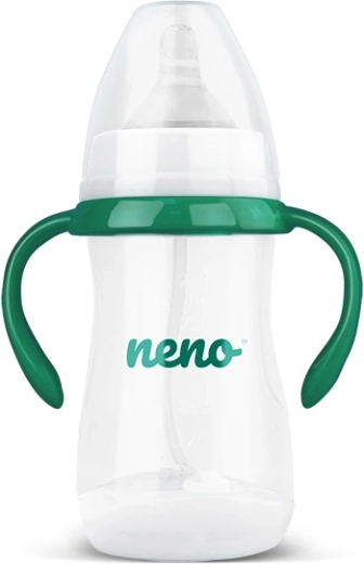 Neno baby bottle for feeding and drinking practice with handles and anti-colic system, 240 ml