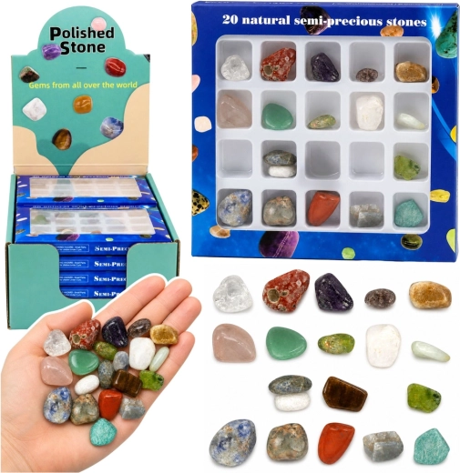 Pusbrangių akmenų rinkinys – poliruoti mineralai (20 vnt.)