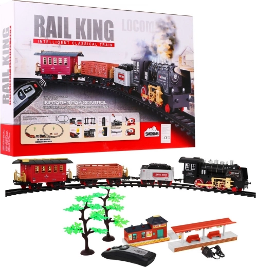 Remote-controlled kids’ train set with lights and smoke 3+