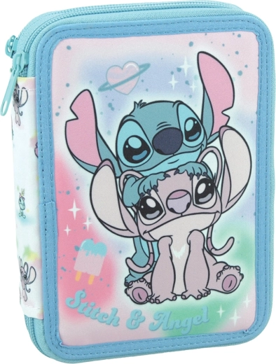 Fully Equipped Two-Compartment Disney Stitch & Angel Pencil Case, Light Blue