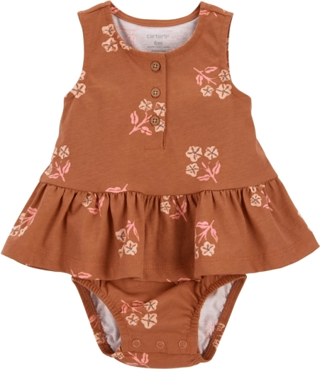 Carter's girls' sleeveless bodysuit with ruffle Brown Flowers (size) – NB