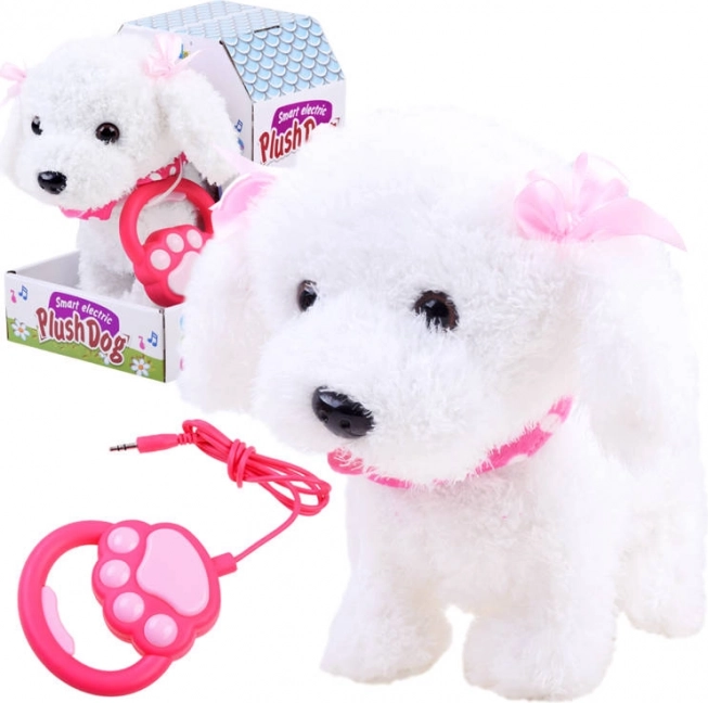 Interactive Plush Puppy on a Leash – White