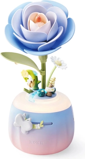 RoboTime 3D Mechanical Night Aroma Lamp Building Kit, Blue Camellia