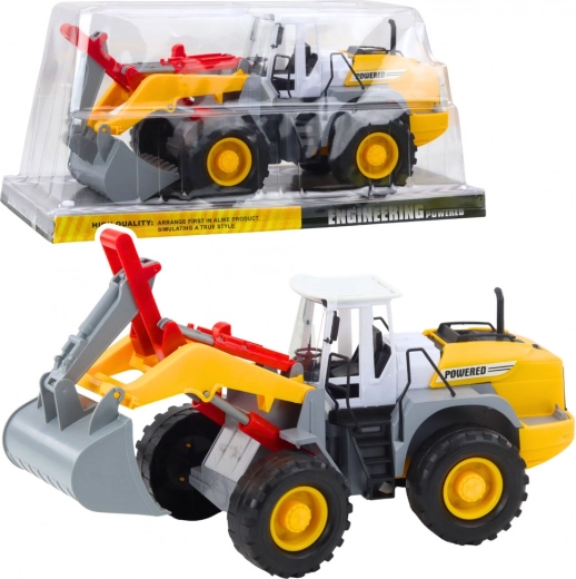 Construction Loader–Backhoe with Movable Bucket
