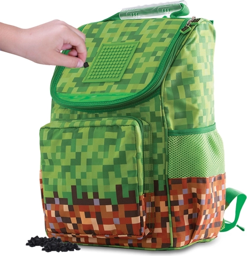 Pixie crew green-brown school satchel with pixel panel