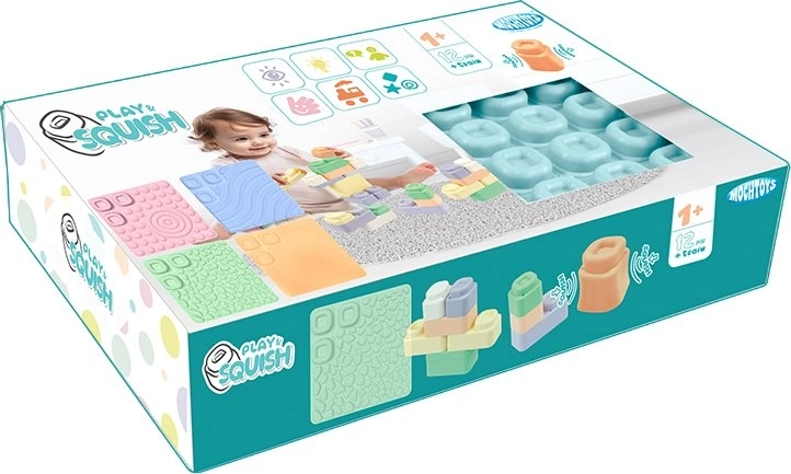 Sensoriniai kilimėliai ir 24 minkšti kaladėlės MOCHTOYS Play & Squish