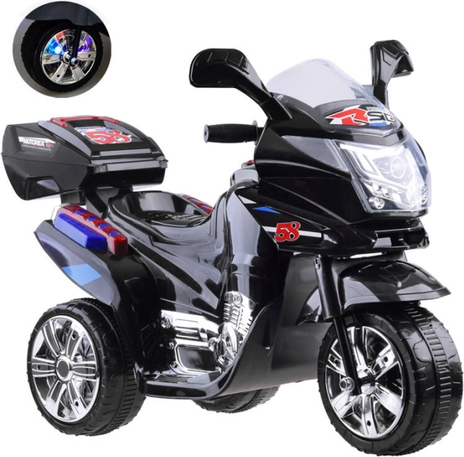 Vaikiškas elektrinis motociklas su LED žibintais – juoda