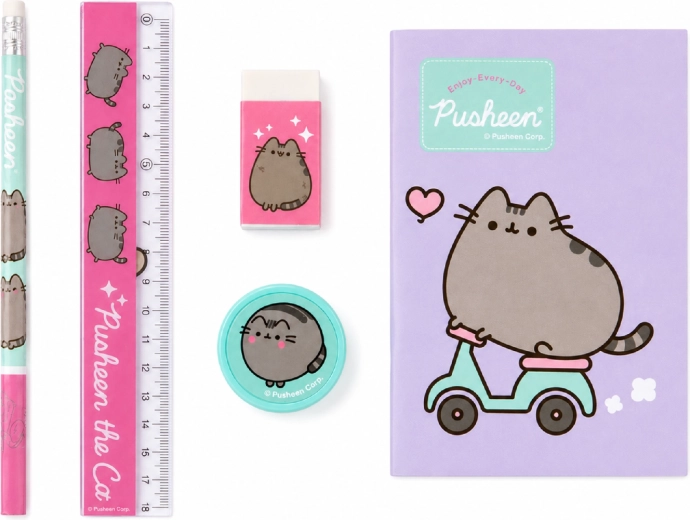 Penkių dalių mokyklinis rinkinys Pusheen, violetinis