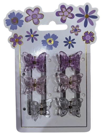 Pink set of butterfly hair clips with glitter (6 pcs)