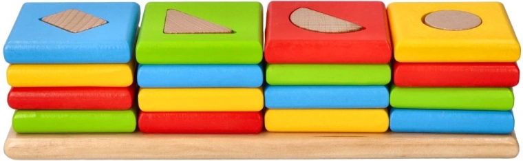 GOKI medinė dėlionė – 4 spalvoti bokšteliai iš formų