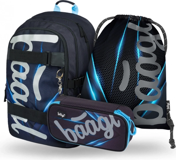Baagl mokyklinis rinkinys Skate Bluelight – kuprinė, penalas ir maišelis