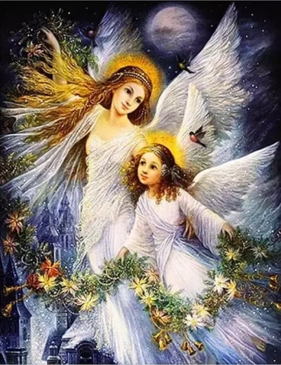Norimpex diamond painting Angels with a floral garland 30 × 40 cm