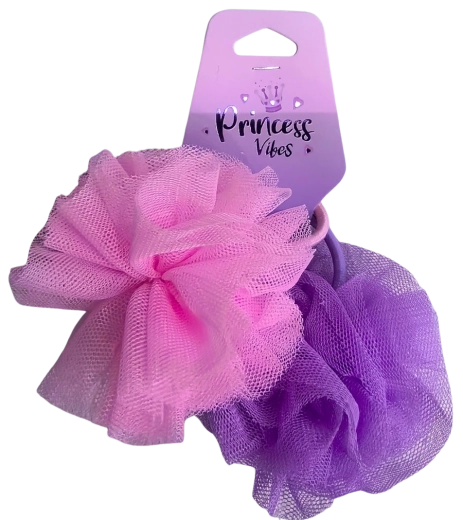 PINK tiulinių plaukų gumyčių rinkinys rožinis ir violetinis, 2 vnt.
