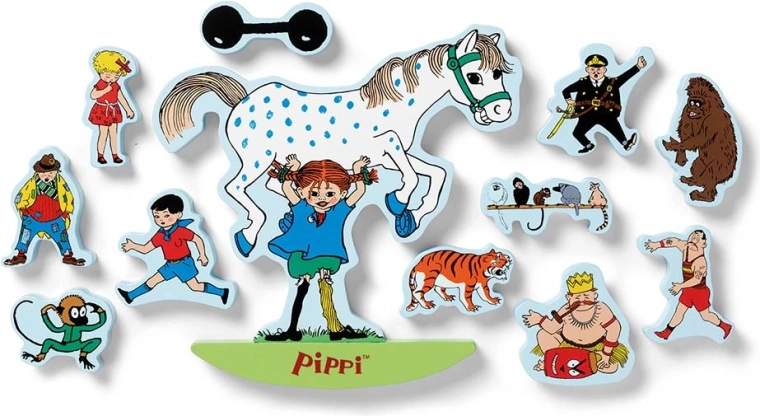 12 wooden figures from the world of Pippi