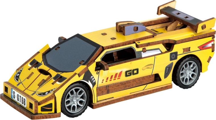2Kids Toys 3D medinė dėlionė sportinis automobilis geltonas