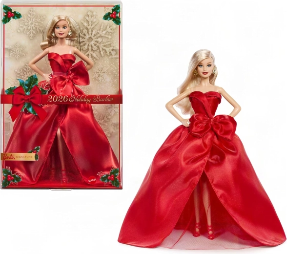 Šventinė kolekcinė lėlė Barbie Signature 2026, blondinė raudonoje suknelėje