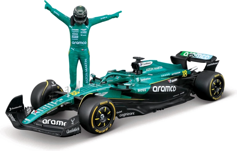 Bburago Formulės 1 modelis Aston Martin AMR25 2025 Lance Stroll (numeris 18) 1:24 su vairuotojo figūrėle