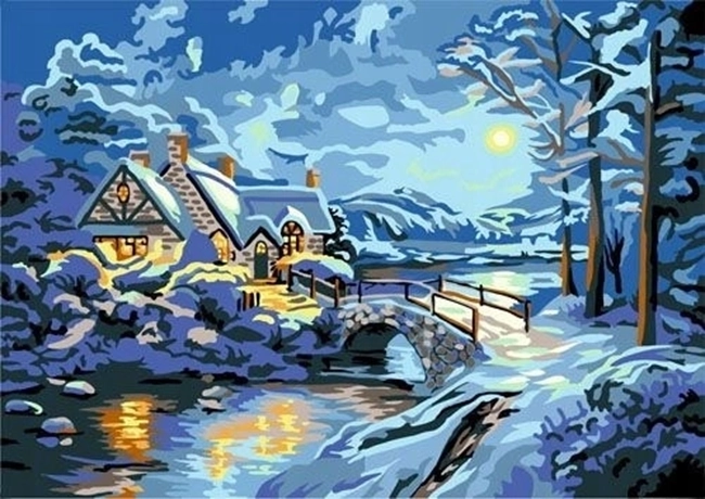 Norimpex deimantinė mozaika „Žiemos naktis virš upelio“ 30 × 40 cm