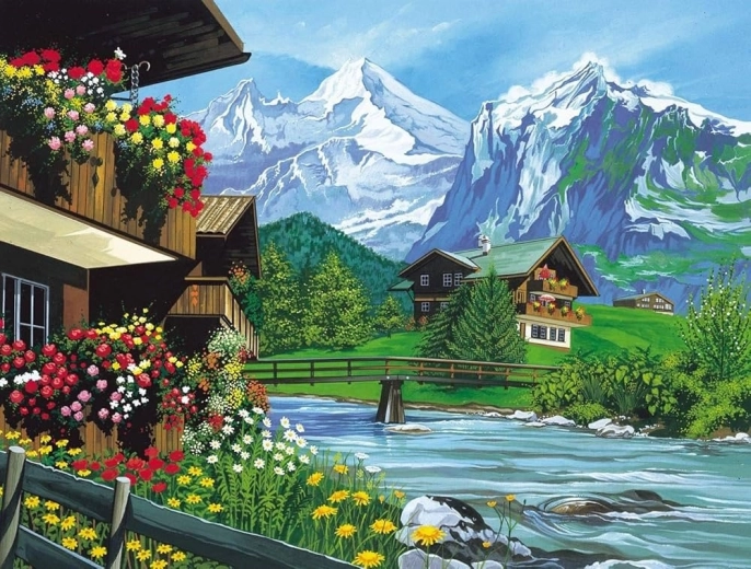 Norimpex deimantinis tapymas „Namelis kalnuose“ 30 × 40 cm