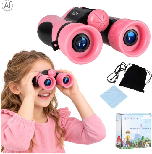 Children's Binoculars 8x21 with Case, Pink