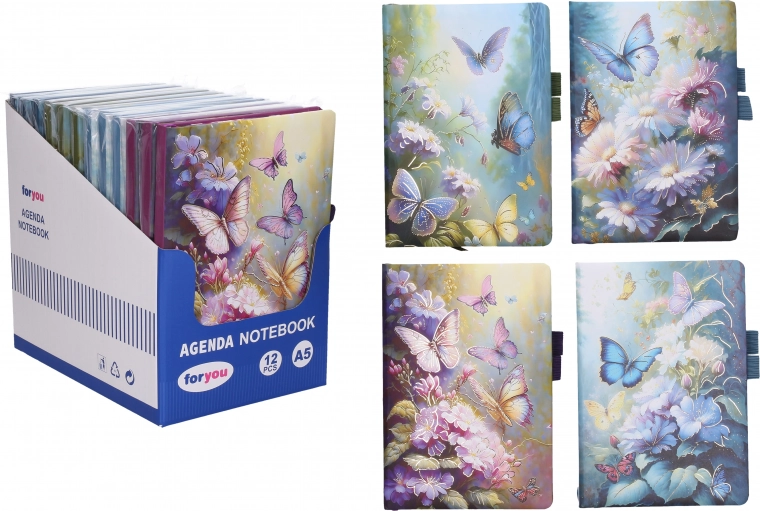 Linijinis užrašų knygelė su drugelių motyvais, 14 × 21 cm, 80 puslapių