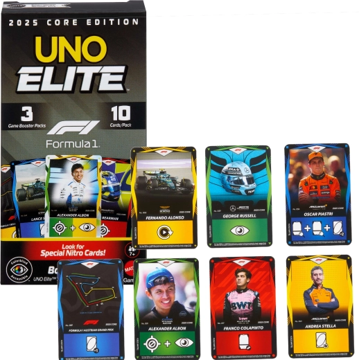 Kortų žaidimai UNO Elite Formula 1 2025 – papildomas Booster Pack rinkinys