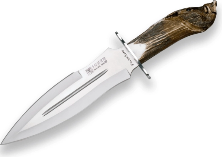 Joker Facochero hunting and collector’s knife from antler with leather sheath 25.5 cm