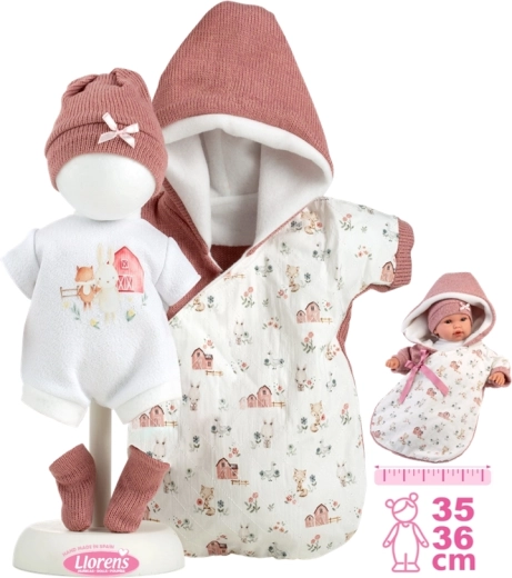 Llorens drabužių rinkinys lėlei New Born 35–36 cm su priedais