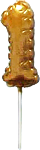 Tortinė žvakutė skaičius 1, auksinė, su smeigtuku, 6 cm