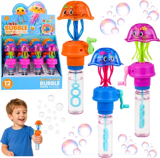 Jellyfish Bubble Maker with Hand Crank and Flashing LED Light 40 ml