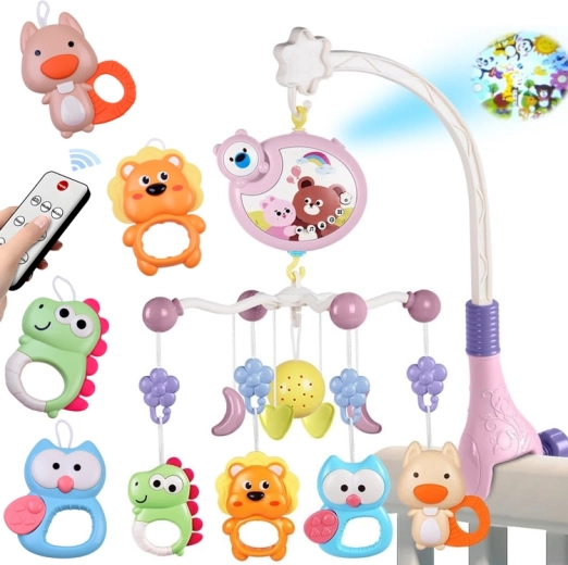 Musical crib mobile with projector, night light and remote control